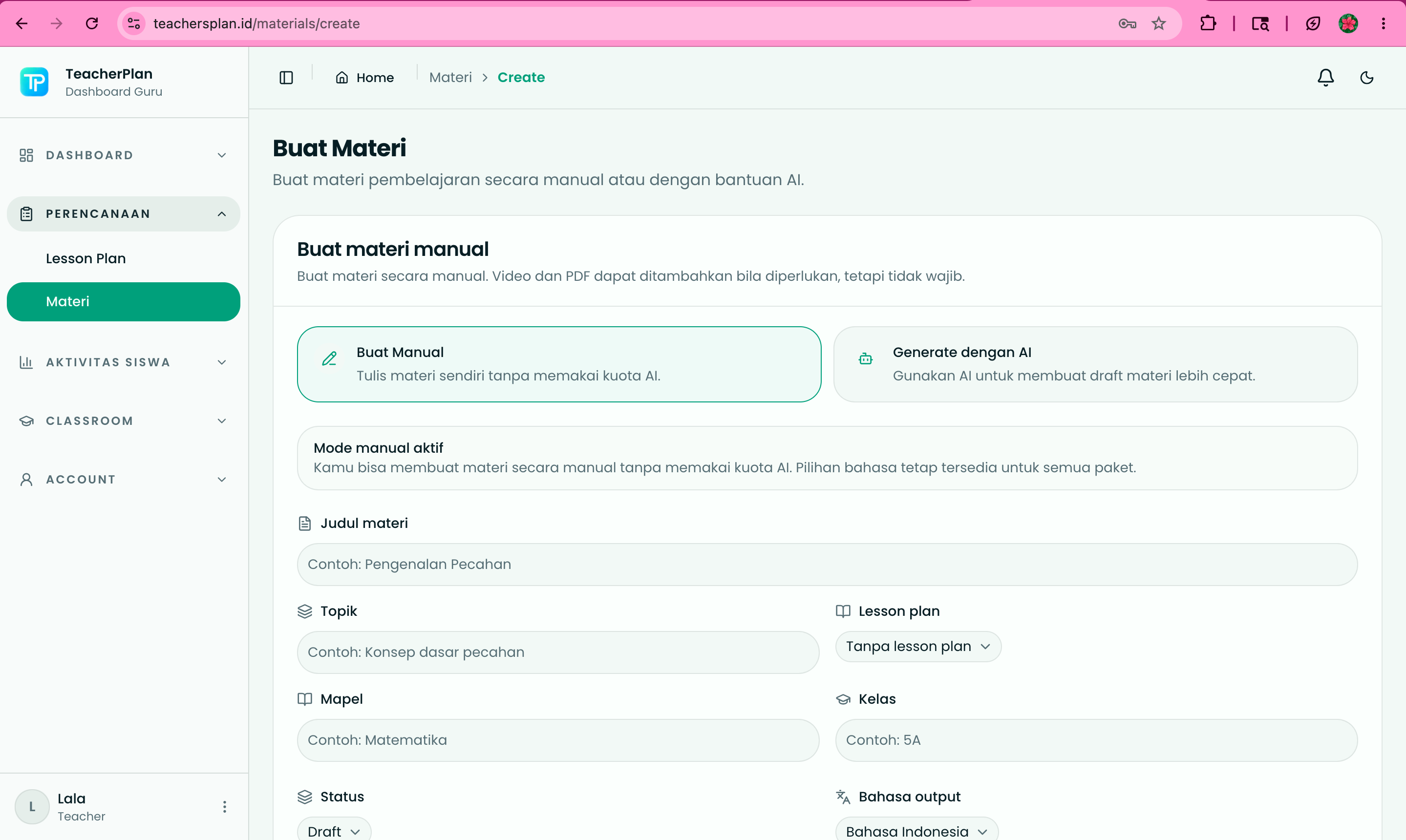 Pilih Metode Pembuatan Materials