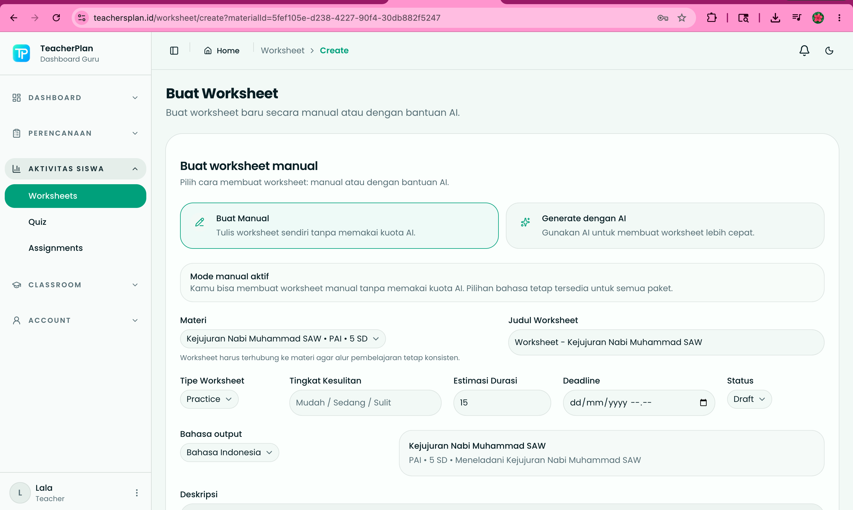 Pilih Metode Pembuatan Worksheets