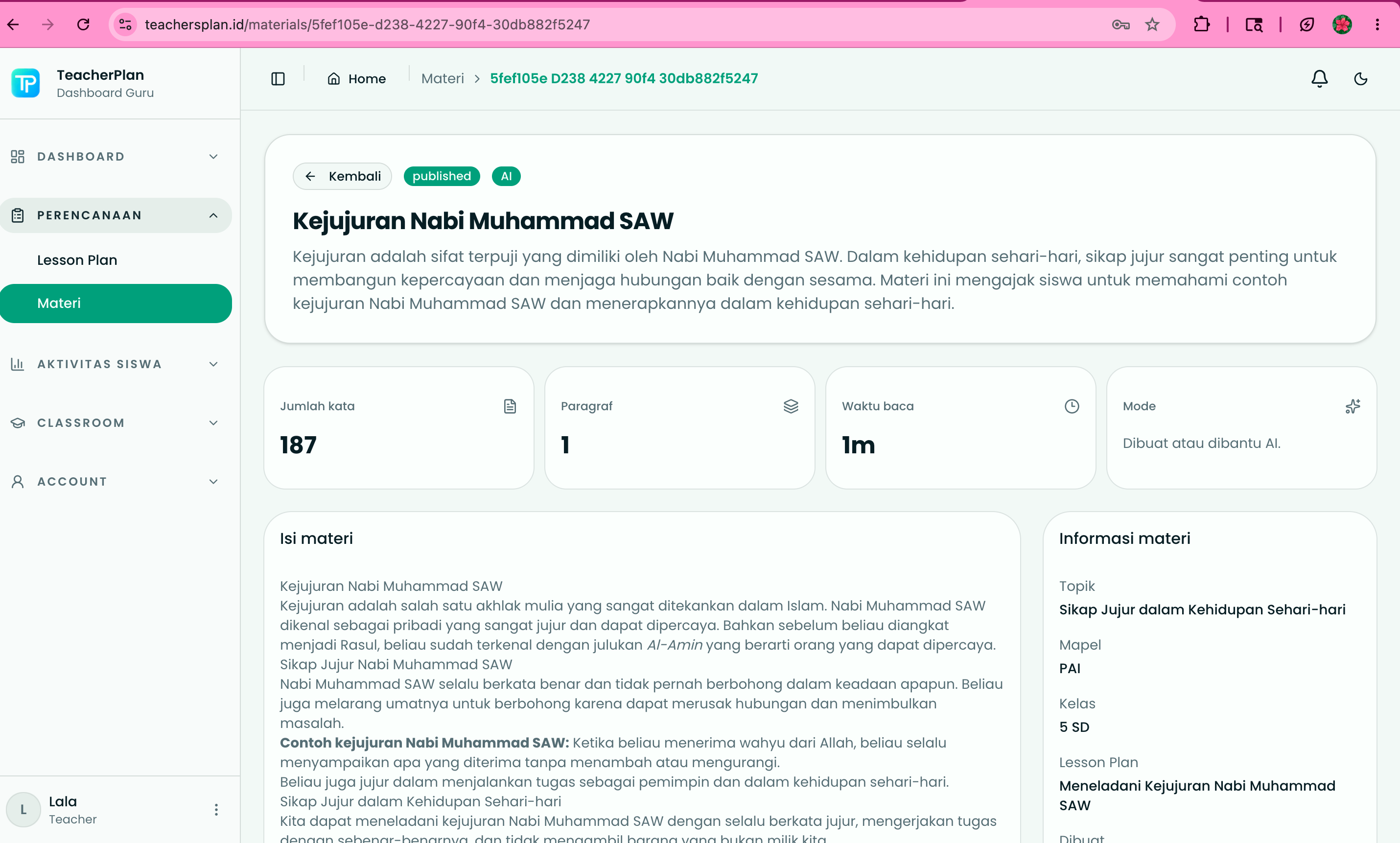 Detail Hasil Generate AI