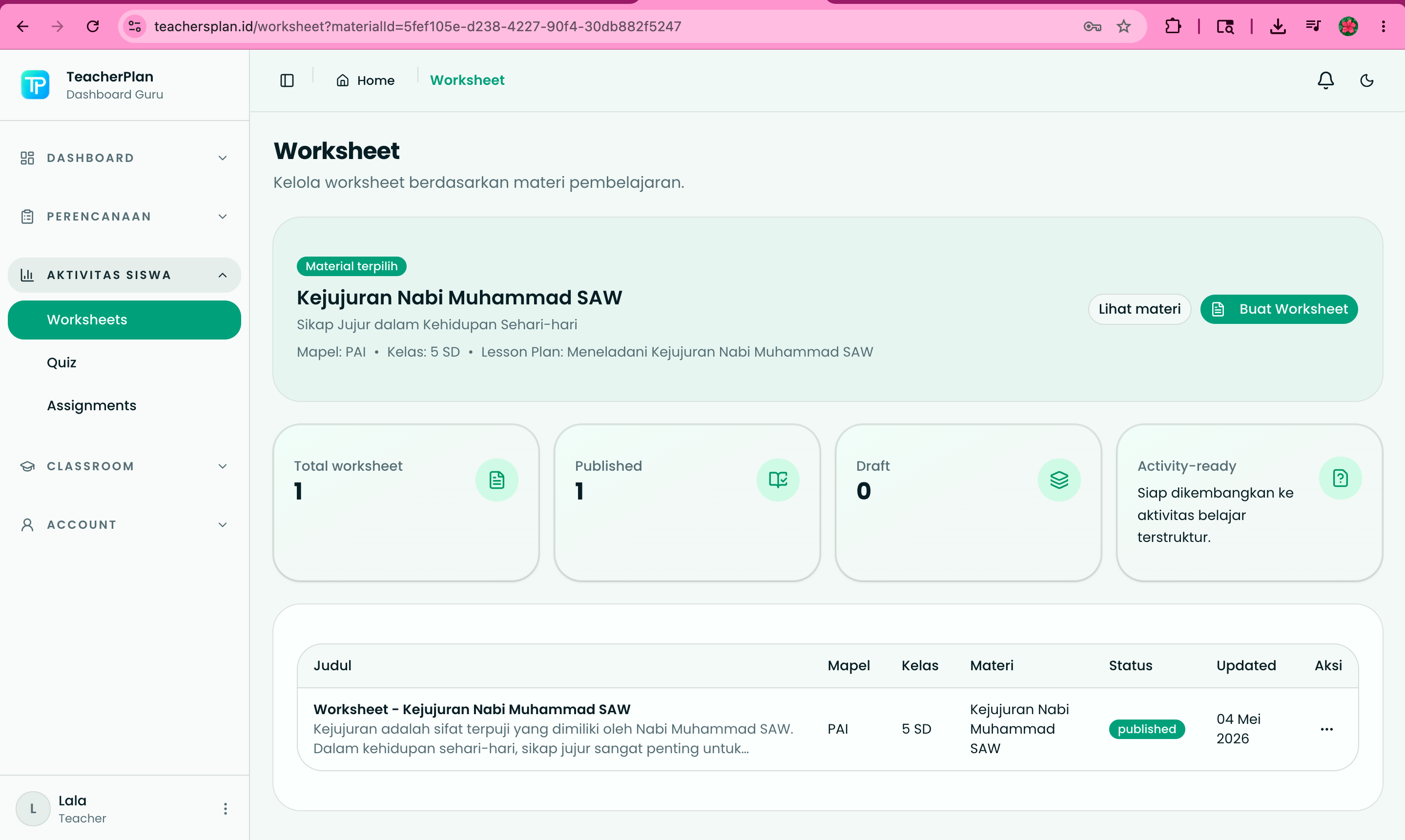 Masuk ke halaman detail materi yang akan dijadikan rujukan worksheets