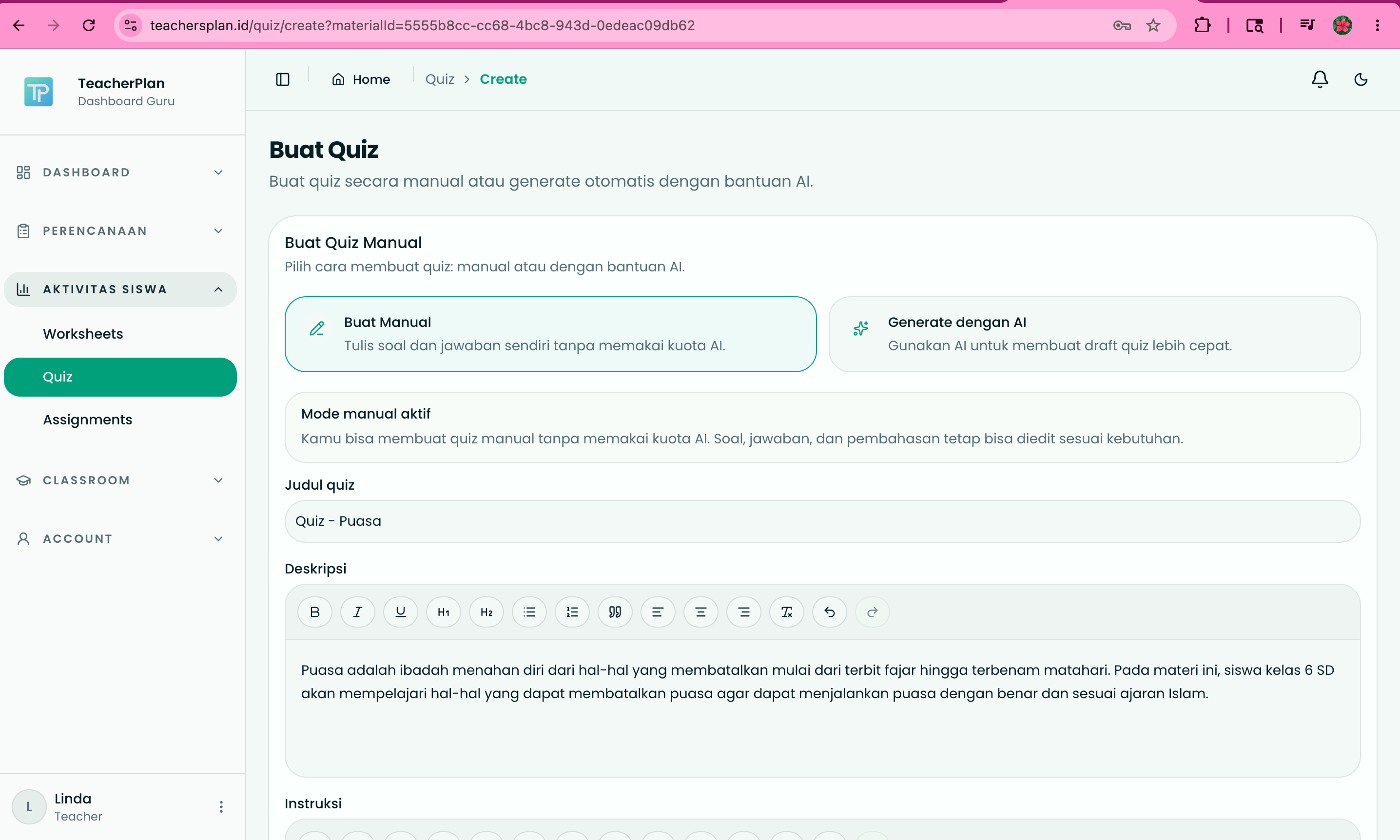 Pilih Metode Pembuatan Quiz
